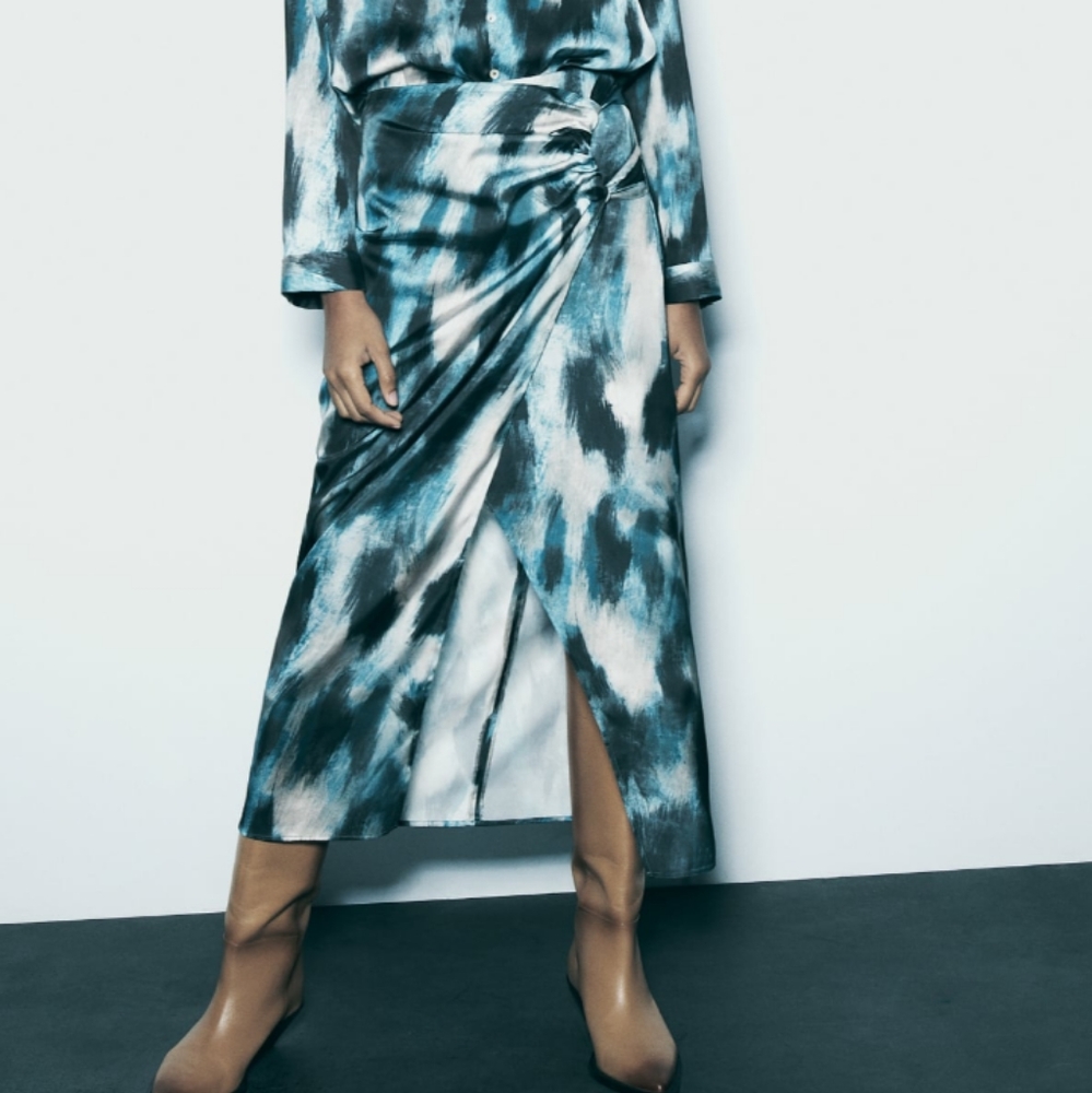 ZARA PRINTED LONG SKIRT WITH SPLIT AND SIDE GATHERING